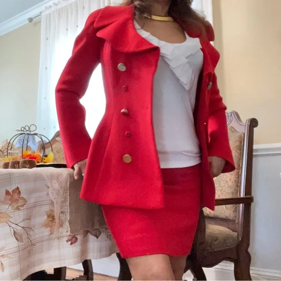 DOLCE & GABBANA RED 100% WOOL Blazer and skirt.